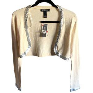 International Concepts Petite Womens SIlk Sequin Trim Cardigan Shrug-Cream-NWF